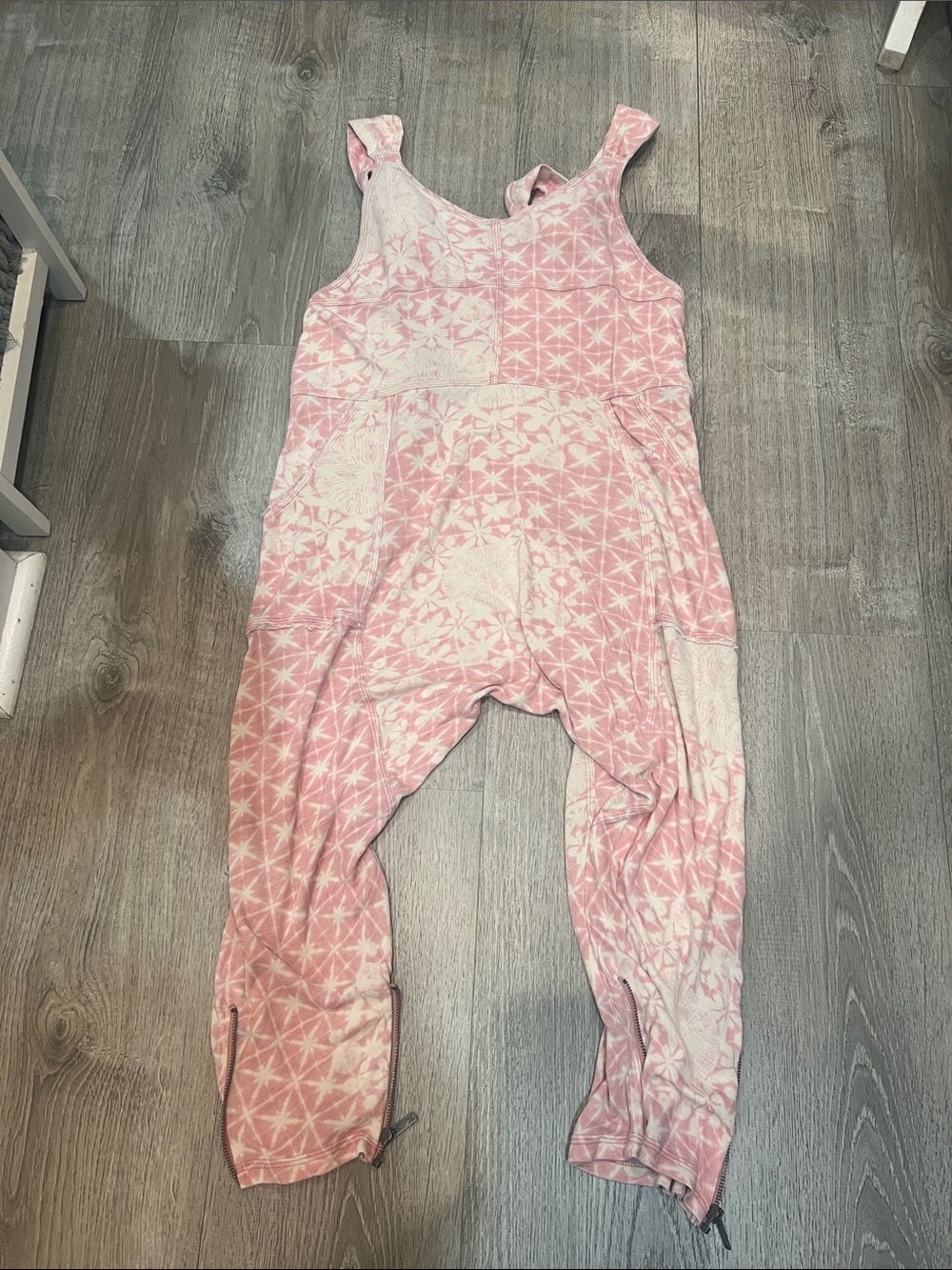 Free People Pink & Cream Patterned Romper Jumpsuit S